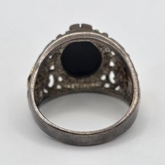 Vintage Coleman Black Hills Gold 925 Sterling Silver & 12K Onyx Leaf Ring sz 11