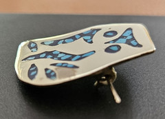 Vintage Taxco Mexico Alpaca Silver Owl Brooch Pin Turquoise Inlay Mexican Artisa