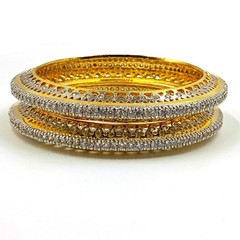 South Indian Style CZ Bangle Set, 22K Gold Plated, Elegant Handmade Bridal Set