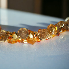 Bracelet, Stretch Clear Faceted Orange White Cats Eye Beads (F110)