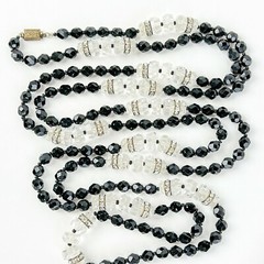 French Jet, Clear Crystals and Rhinestone Rondelles Very LONG Necklace (NK2237)
