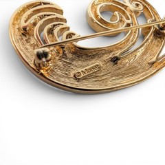 Monet Vintage Abstract Wave Brooch Gold Tone Mid Century Modern Scrolling Plume