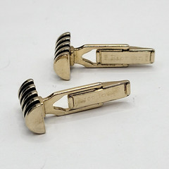 Pioneer Modernist Gold Tone & Black Industrial Style Barrel Shape Vtg Cufflinks