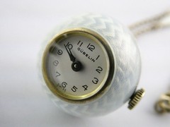 Gubelin Swiss White Guilloche Enamel Watch Necklace Sterling Silver WORKING 30g
