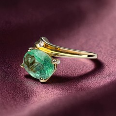 10K Gold Natural Colombian Emerald & Diamond Ring Size 8 -1cttw Bypass Ring 2.2g