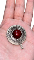 Antique Opening Locket Pendant Silver Tone Red Stone Holds Two Photos Classic 1.