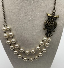 Boho Chic Owl Bird Double Layer Faux Pearl Necklace Jewelry