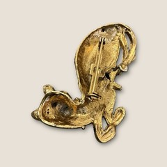 Vintage Estate Gold Tone Spotted Green Eyed Leopard Brooch Pin