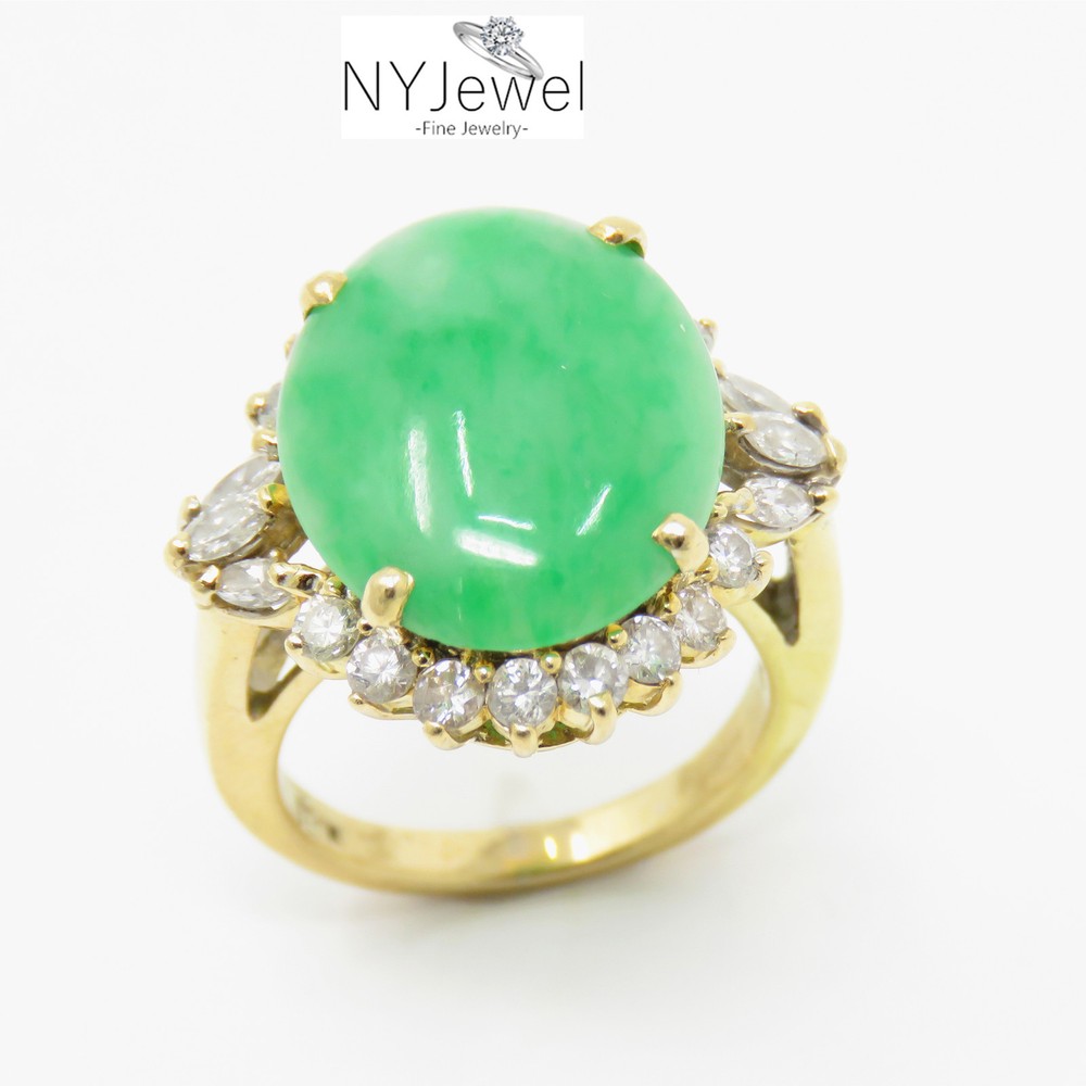 NYJEWEL 18k Yellow Gold Jadeite Jade Diamond Ring