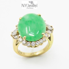 NYJEWEL 18k Yellow Gold Jadeite Jade Diamond Ring