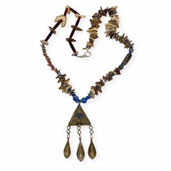 Artisan Coconut Shell Pendant Necklace Dangle Chips Tribal Beaded Boho Chic