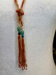 ntique 1920s 1930s Bead Braided Lariat Necklace Art Deco Frosted Pink Cream Czec