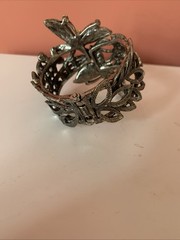 Vintage Blackened Silver Toned Butterfly Rhinestone Hinged Cuff Bracelet