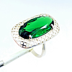 Vintage Luxury RING Silver 925 with Chic Big Bright Stone -size: 9US (19mm)| #53