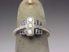 Vintage Art Deco 3Ct Lab Created Diamond & Sapphire 925 Silver Engagement Ring