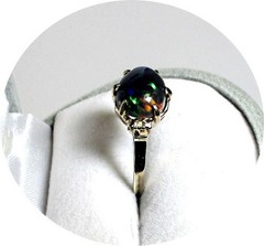 Lovely – Solid Black OPAL Ring – Vintage, 14k Yellow Gold Prong Setting – Mtg…