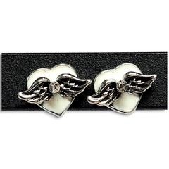 Black White Enamel Rhinestones Silver Tone Hearts Angel Wings Everyday Earrings