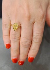 14k Yellow Gold Engagement Ring 3.51CT. Natural Pear cut Yellow Diamond GIA Cert