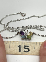 Ross Simons 925 Sterling Silver Multi Gemstone Butterfly pendant necklace 15″