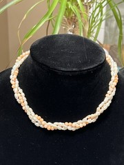 ESTATE TWISTED 3 GENUINE CORAL ORANGE AND PEARL NECKLACE SILVER TONE 16”