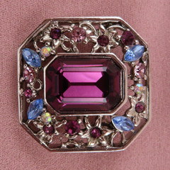 Givenchy Rhinestone Brooch Vintage Pin Purple Blue Faceted Crystal 1.25 in 844f