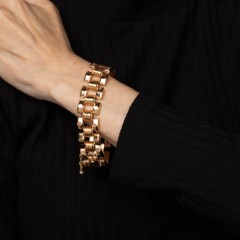 1940s Portuguese Retro Bracelet 19k Rose Gold 7.5″ Fine Jewelry Square Link