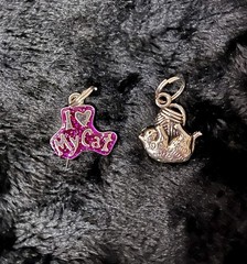 2 Vintage (’90s) Cat Themed Silver Charms -Pendants – for Bracelet ~ Never Worn