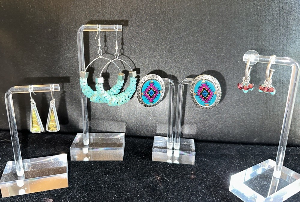 Lot Of 4 Pairs Southwestern-style Vintage Dangle Pierced Earrings Estate Jewelry