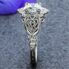 Vintage Art Deco Lab-Created Diamond Filigree Engagement 14k White Gold FN Ring