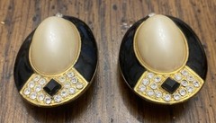SPARKLING CLASSIC BEAUTY of Black & White ART DECO STYLE 1 1/2” Clip On Earrings