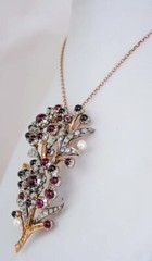Victorian Flower Design 12.36CT Red Garnet & White Lab-Created Diamonds Brooch