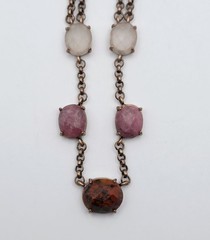 Kenneth Cole Semi Precious Gemstone Necklace Prong Set Copper Pink Green Boho