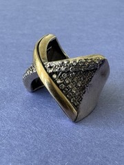 RARE Modernist Designer 925 Sterling Silver 14K Gold Black Diamond X Ring