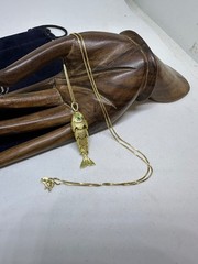 18″ Women’s Sterling Silver Gold Covered 1″ Articulated Fish Pendant Necklace