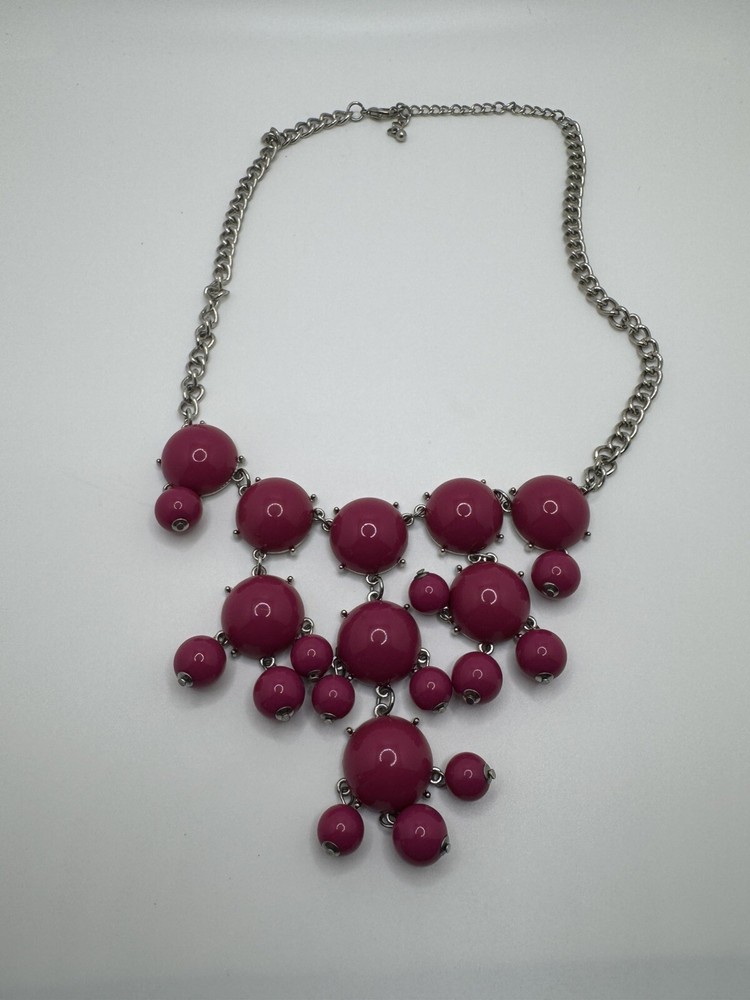 VINTAGE PINK ACRYLIC BEAD SILVER TONE STATEMENT NECKLACE ADJUSTABLE LENGTH