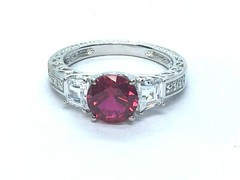 Sterling Silver Shiny Bright CZ Cubic Zirconia Lab Ruby Cocktail Ring Size 8