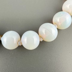 Vintage Opalite Necklace Earrings Set Silver Tone Scalloped Filigree Box Clasp
