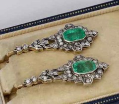 Art Deco Vintage Wedding Earrings 2.7 Ct Simulated Emerald 14K White Gold Over