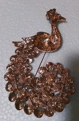 Vintage Peacock rhinestone goldtone Brooch 4 1/2″ high