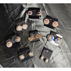 Lot of 8 Vintage Estate Lot Clip-On Earrings Rhinestone Statement Jewelry