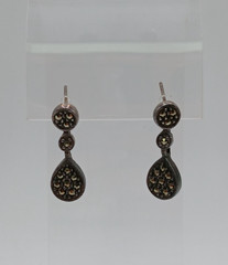 VTG 925 MC Teardrop Marcasite Earrings 1in Drop Sterling Silver 3gtw New Backs