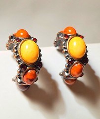 RJ Graziano Natural Stone and Silvertone Hoop Clip Earrings