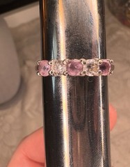 Vtg 925 Silver Round-Cut Amethyst & CZ Ring 5 Stones Size 11 Estate
