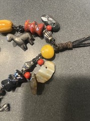 VINTAGE 8” DOUBLE STRAND NATURAL STONE MURANO BEAD LEATHER CHARM BRACELET TIBET