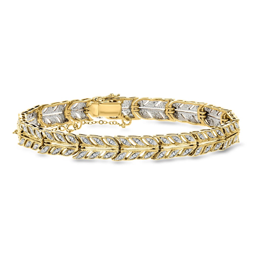 Vintage .50 ct. t.w. Diamond Leaf Bracelet in 14kt Yellow Gold. 6.75 inches