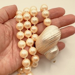 Vintage Danecraft Faux Glass Pearl Necklace Removable Shell Pendant 36 In Signed