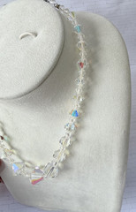 Vintage AB Aurora Borealis Crystal Bicone Bead Choker Necklace Jewelry