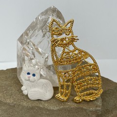 Vtg 80s CAT BROOCH LOT Handmade Artisan Jewelry Kitten Polymer Clay Rhinestone