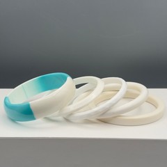 Vintage Plastic Bangle Bracelet Stack Set Aqua White Lucite