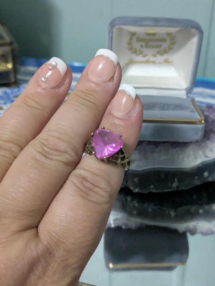 UTC PINK SYNTHETIC TOPAZ Size 7 GOLD PLATED 925 STERLING SILVER RING B354